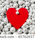 Saint Valentine`s day greeting card, big red heart in silver glitter balls 85762657