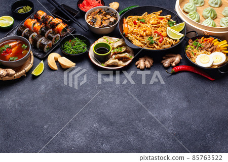 Asian food. Chinese, Japanese and Thai cuisine 85763522