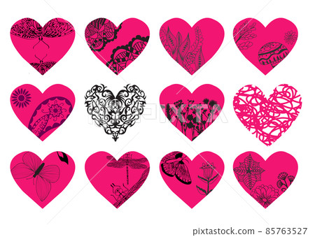 Hand drawn vector hearts set for tattoo design. Hand drawn vector hearts set for tattoo design. 85763527