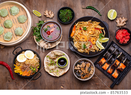 Asian food. Chinese, Japanese and Thai cuisine 85763533