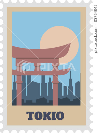 Tokio postal stamp with sight label vintage Tokio postal stamp with sight label vintage 85764042