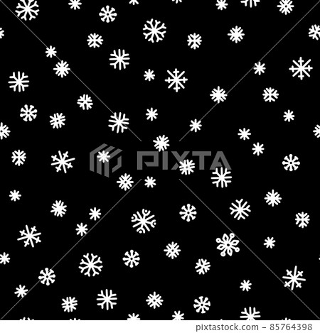 Seamless pattern of white snowflakes on a black background. Simple pattern for backdrops, wrapping paper and seasonal design. Christmas background with snow in scandinavian style 85764398