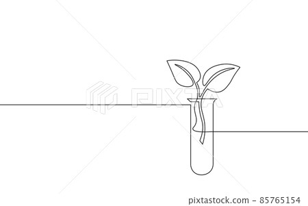 Single continuous line art plant nature science. Eco natural farm organic extract concept. GMO design one sketch outline drawing vector illustration Single continuous line art plant nature science. Eco natural farm organic extract concept. GMO design one sketch outline drawing vector illustration 85765154