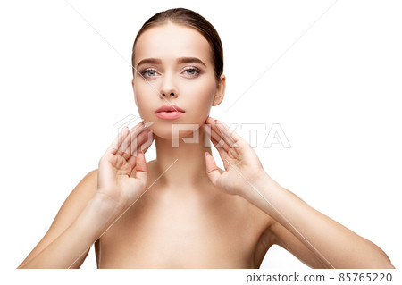 Beautiful Young Woman with Clean Fresh Skin isolated on white background 85765220