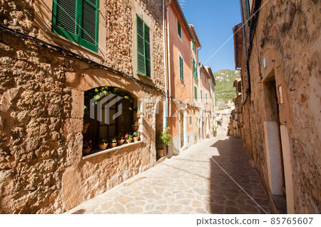 Beautiful street in Valldemossa, famous old mediterranean village of Majorca Spain. 85765607