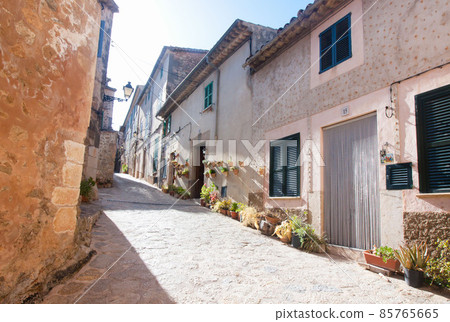 Beautiful street in Valldemossa, famous old mediterranean village of Majorca Spain. 85765665