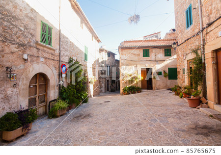 Beautiful street in Valldemossa, famous old mediterranean village of Majorca Spain. 85765675