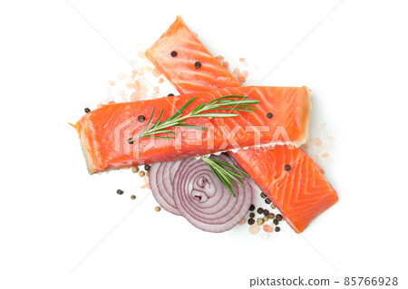Fresh raw salmon isolated on white background 85766928