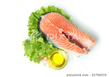 Fresh raw salmon isolated on white background Fresh raw salmon isolated on white background 85766939
