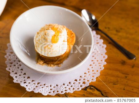 Delicious dessert - carrot cake with orange crumbs clos eup 85767005