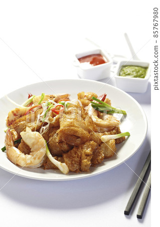 Stir fried fish maw with egg and vegetable on white background, Chinese food. Stir fried fish maw with egg and vegetable on white background, Chinese food. 85767980