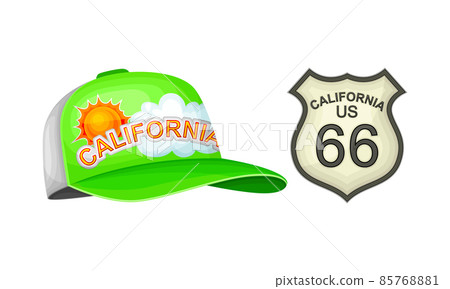 Route 66 sign and green baseball cap vector illustration Route 66 sign and green baseball cap vector illustration 85768881