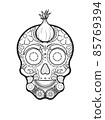 Sugar fruit and vegies skull line illustration 85769394