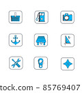 Blue navigation sailing and map vector icons set 85769407