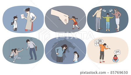 Set of parents feel violent about small children  85769630