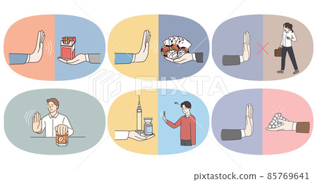 Set of people show no hand gesture to bad habits 85769641