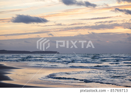 Dramatic sunset on the beach with beautiful colorful sky, Cap Blanc Nez, opal coast of France 85769713