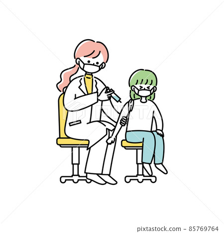 Illustration of a child receiving vaccination (with mask) Illustration of a child receiving vaccination (with mask) 85769764