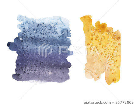 Watercolor splash gold abstract background. Orange water stains. Hand drawing print. Summer wallpaper, postcards, packaging, fabric, design, textile, wrapping paper. 85772002