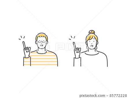 男人和女人舉起手指微笑 男人和女人舉起手指微笑 85772228