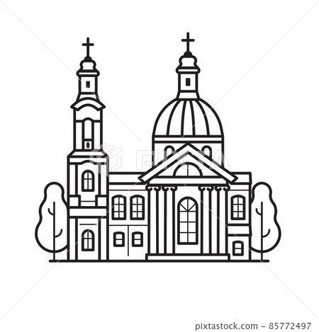 Christian Church or Cathedral Icon in Line Art Christian Church or Cathedral Icon in Line Art 85772497