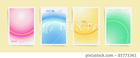 Visual minimalism aesthetics in vector poster design set. futuristic neon graphics in web template layouts made with abstract gradients, useful for poster art, placards, presentation, digital prints. 85773361