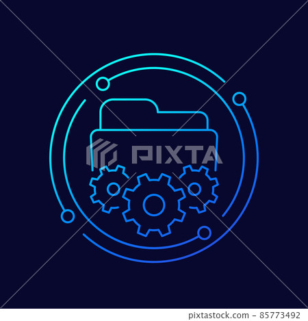 project management line icon, folder and gears project management line icon, folder and gears 85773492