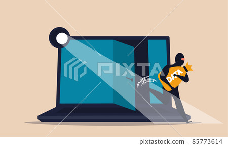 Cyber attack and security identity jacking piracy. Ransomware network access and hack datum digital datum vector illustration concept. Business protection server data and phishing password laptop 85773614