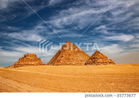 Ancient Pyramid of Mycerinus, Menkaura and the Pyramids of the Queens Menkaurev Giza, Egypt 85773677