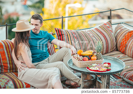 Happy couple in Cappadocia. Couple travels the world. Hot air balloon flights. 85773786