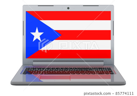 Puerto Rican flag on laptop screen. 3D illustration Puerto Rican flag on laptop screen. 3D illustration 85774111