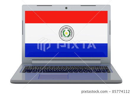 Paraguayan flag on laptop screen. 3D illustration 85774112