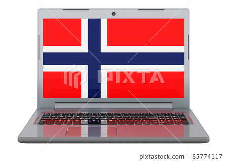 Norwegian flag on laptop screen. 3D illustration Norwegian flag on laptop screen. 3D illustration 85774117