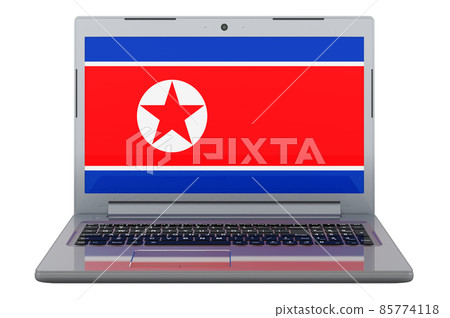 North Korean flag on laptop screen. 3D illustration North Korean flag on laptop screen. 3D illustration 85774118