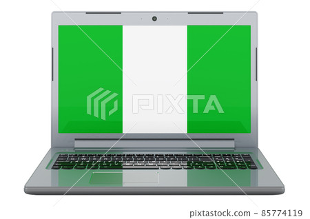 Nigerian flag on laptop screen. 3D illustration Nigerian flag on laptop screen. 3D illustration 85774119