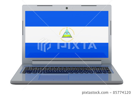 Nicaraguan flag on laptop screen. 3D illustration Nicaraguan flag on laptop screen. 3D illustration 85774120