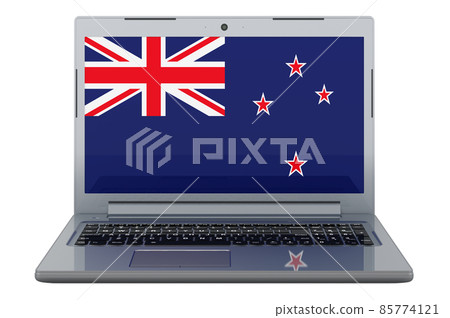 New Zealand flag on laptop screen. 3D illustration 85774121