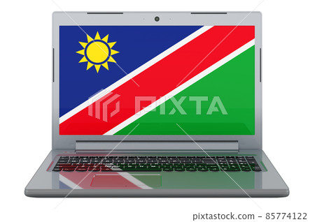 Namibian flag on laptop screen. 3D illustration 85774122