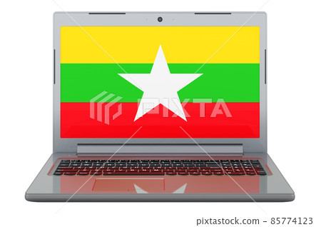 Myanmar flag on laptop screen. 3D illustration 85774123