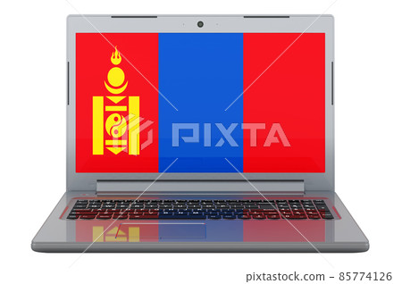 Mongolian flag on laptop screen. 3D illustration Mongolian flag on laptop screen. 3D illustration 85774126