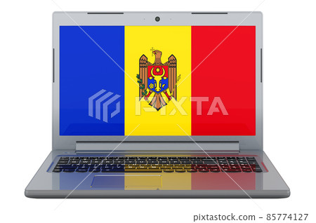 Moldovan flag on laptop screen. 3D illustration Moldovan flag on laptop screen. 3D illustration 85774127