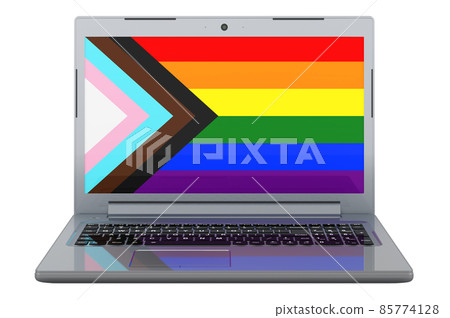 Modern LGBTQ flag on laptop screen. 3D illustration 85774128