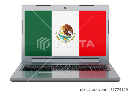 Mexican flag on laptop screen. 3D illustration Mexican flag on laptop screen. 3D illustration 85774129