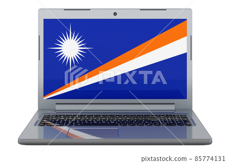 Marshallese flag on laptop screen. 3D illustration Marshallese flag on laptop screen. 3D illustration 85774131