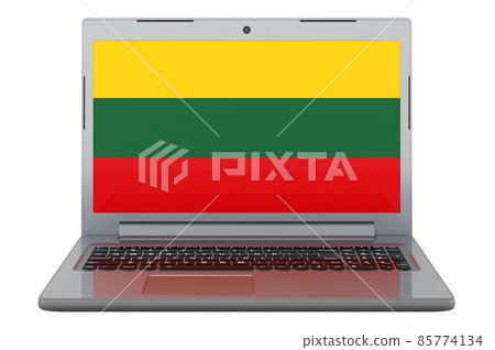 Lithuanian flag on laptop screen. 3D illustration Lithuanian flag on laptop screen. 3D illustration 85774134