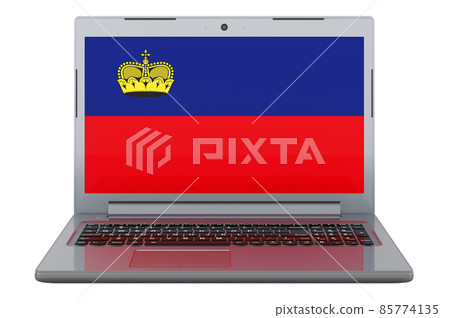 Liechtensteiner flag on laptop screen. 3D illustration Liechtensteiner flag on laptop screen. 3D illustration 85774135