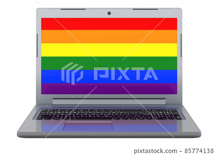 LGBT rainbow flag on laptop screen. 3D illustration LGBT rainbow flag on laptop screen. 3D illustration 85774138