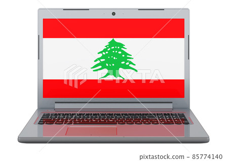 Lebanese flag on laptop screen. 3D illustration Lebanese flag on laptop screen. 3D illustration 85774140