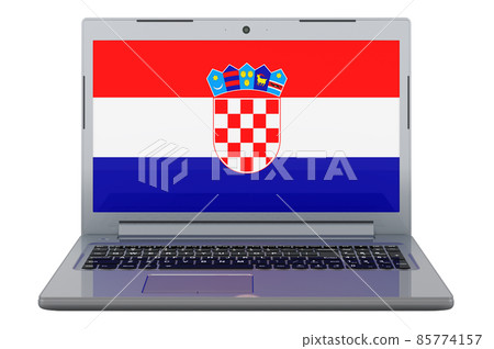 Croatian flag on laptop screen. 3D illustration 85774157