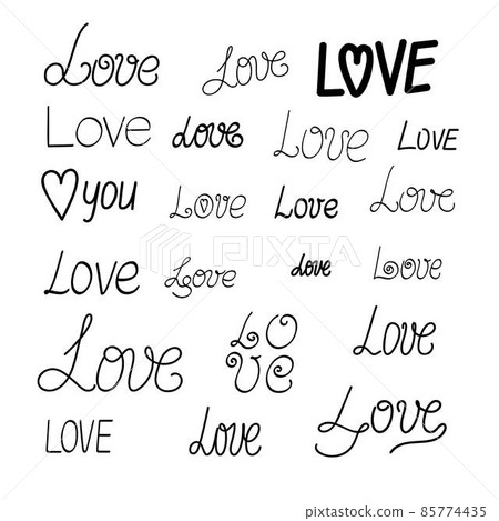 Word Love set simple calligraphy vector illustration, symbol of St Valentines day celebration, decor for love holiday, hand written trendy design element, abstract romantic lettering 85774435